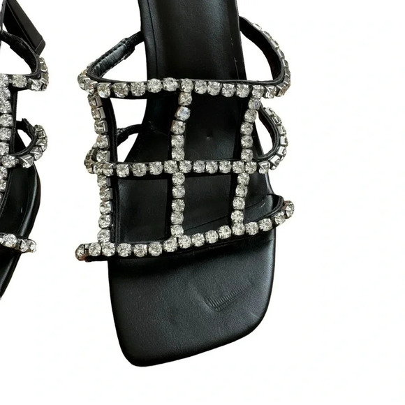 Open Edit Daphne Black Sandals Heel Crystal Embellishments Square Toe size 9 New - Picture 9 of 10